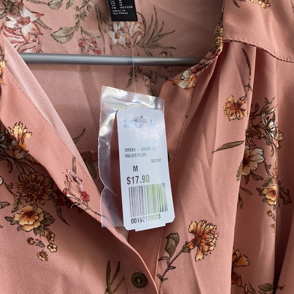 NWT Forever 21 Mauve Floral Button Dress w/Tie - Picture 3 of 6